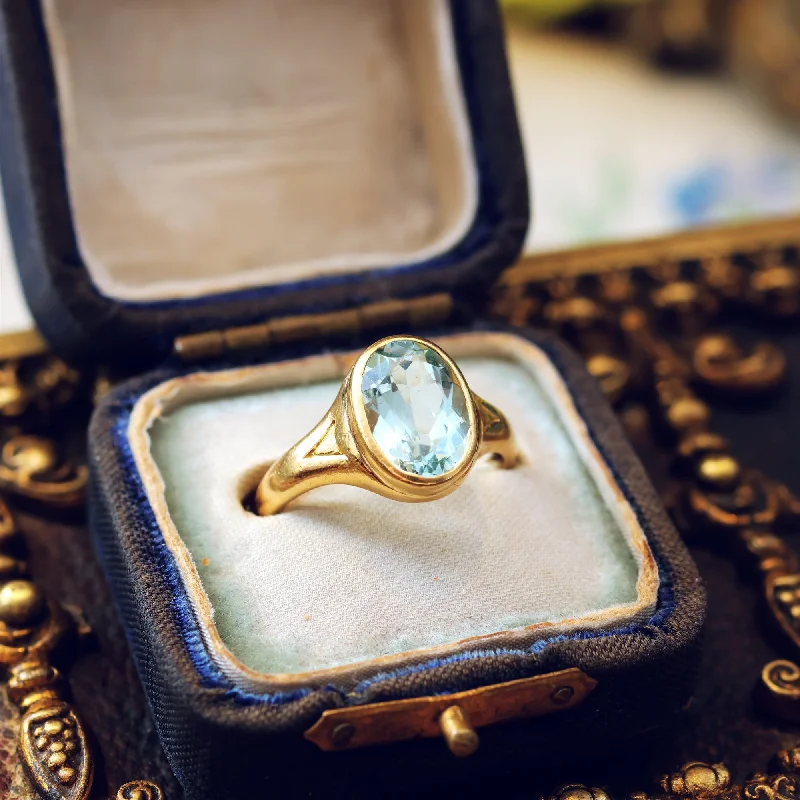 Rose Gold Wedding Ring Set-Beautiful Vintage Date 1923 Aquamarine Gold Ring