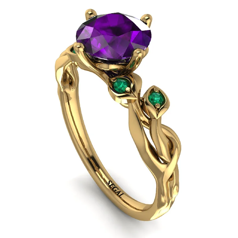 Classic Wedding Band with Sapphire-14K Gold Radiant Amethyst Flower Harmony Ring - Autumn No. 304