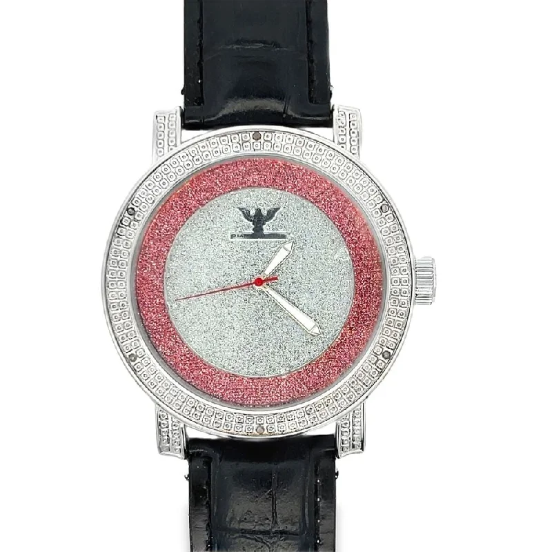 Water-Resistant Watches for Men and Women-Silver Red Ring Dial Hip Hop Real Diamond Watch