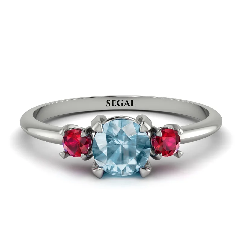 Rose Gold Engagement Ring with Diamonds-Classic Three Stone Aquamarine Engagement Ring - Valentina No. 412