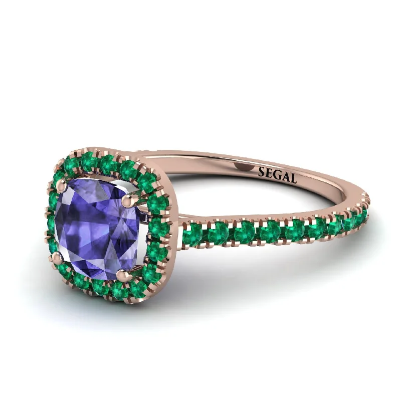 Gold Promise Ring for Engagement-Cushion Tanzanite Halo Engagement Ring - Jade No. 205