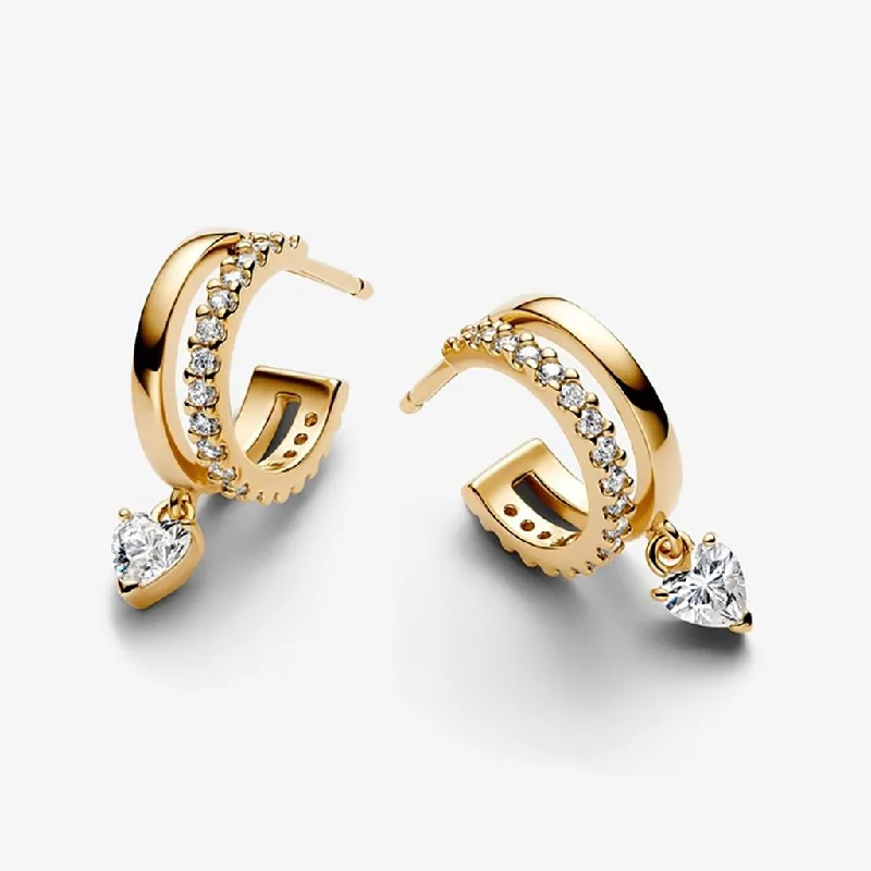 Elegant Gold Earrings for Daytime Wear-PANDORA : Dangling Heart Hoop Earrings - Gold