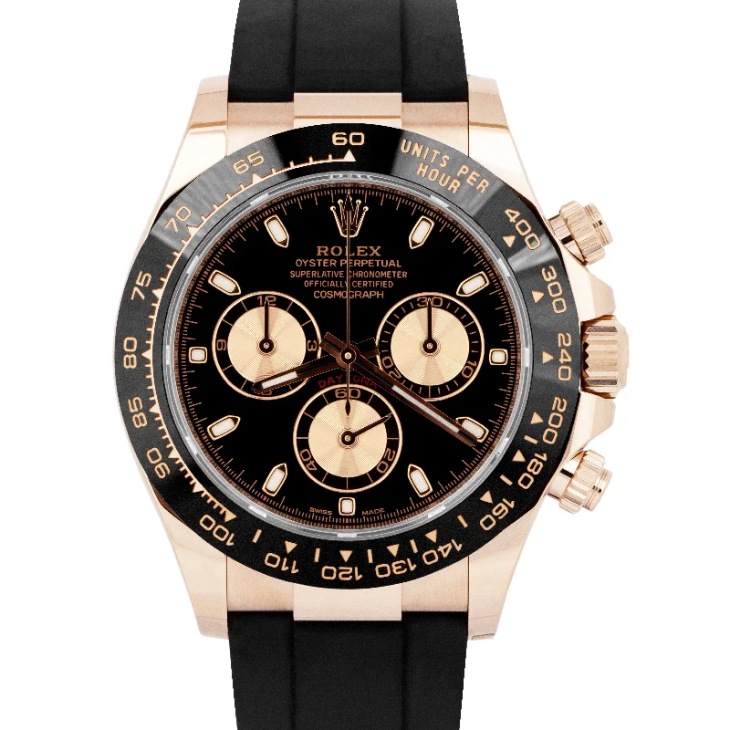 Luxury Watches for Men with Leather Bands-NEW MAY 2023 PAPERS Rolex Daytona Rose Gold Black Oysterflex Watch 116515 B+P