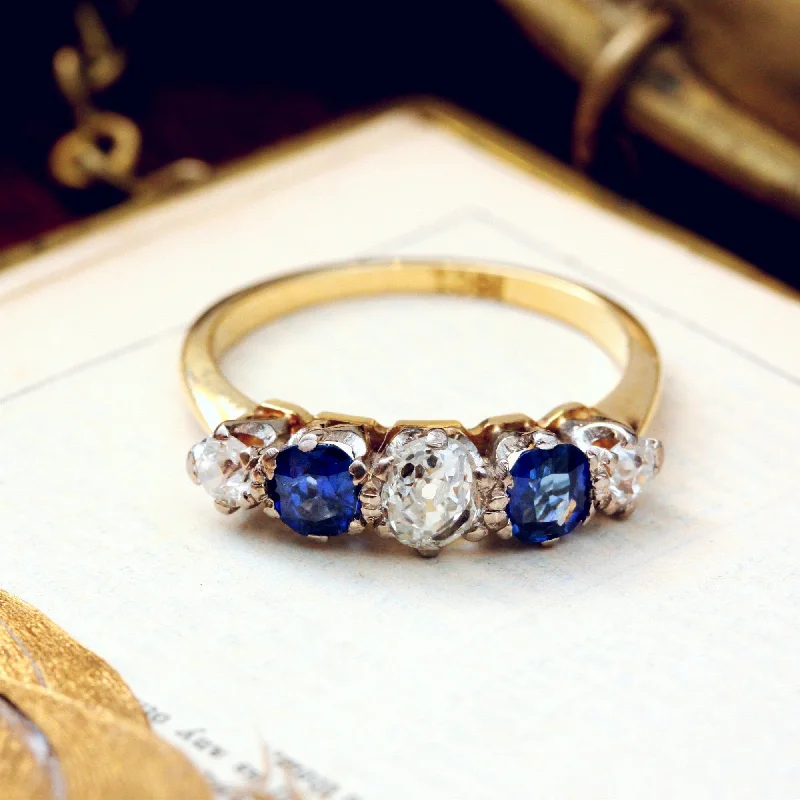 Luxury Wedding Ring for Men-Vintage Deep Blue Sapphire & Diamond Ring