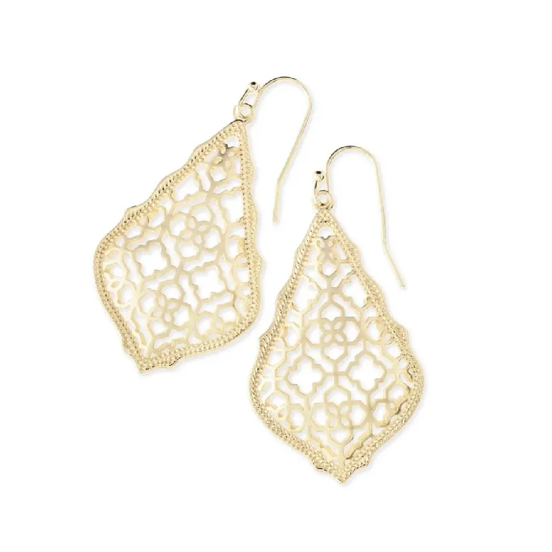 Simple Hoop Earrings for Casual Looks-Kendra Scott : Addie Gold Drop Earrings in Gold Filigree Mix