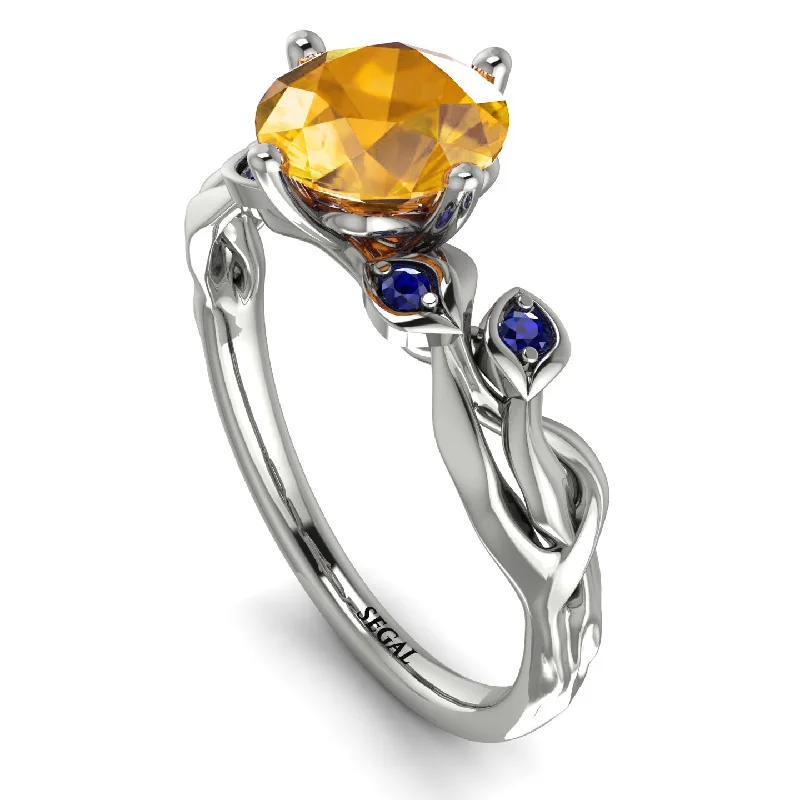 Silver Wedding Ring for Women-14K Gold Radiant Yellow Diamond Flower Harmony Ring - Autumn No. 1015