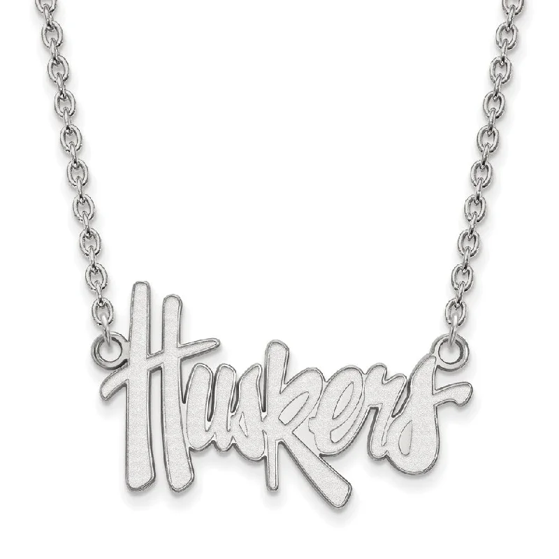 Luxurious Diamond Necklace-10k White Gold U of Nebraska Huskers Pendant Necklace