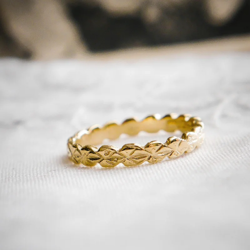 Gold Promise Ring for Engagement-Vintage Style 'Leaves' Gold Wedding Ring