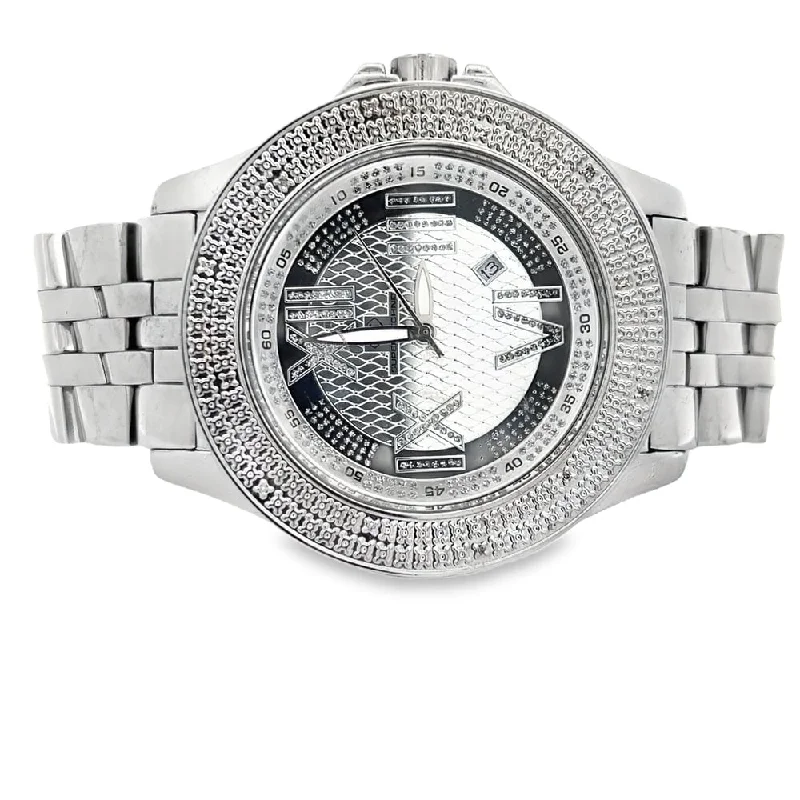 Sports Watches with Compass for Hiking-Super Techno Steel Roman .12cttw Diamond Watch