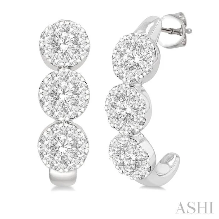 Luxury Gold Earrings for Anniversary-7/8 ctw Lovebright Round Cut Diamond Half Hoop Earring in 14K White Gold