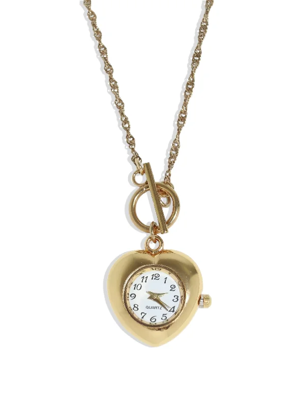 Simple Pearl Necklace for Casual Looks-Timeless Love Gold Watch Necklace