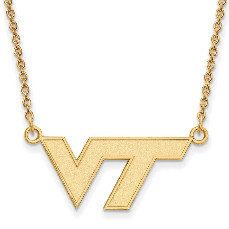 Chunky Necklace for Daytime Look-14k Gold Plated Silver Virginia Tech Small 'VT' Pendant Necklace