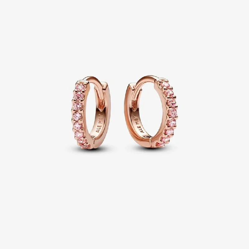 Chic Gemstone Earrings-PANDORA : Sparkling Pink Huggie Hoop Earrings