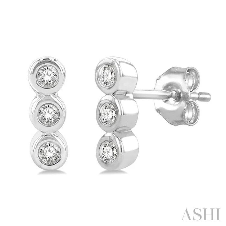 Unique Gem Earrings for Trendsetters-1/10 Ctw Petite Bezel Set Round Cut Diamond Fashion Stud Earring in 10K White Gold