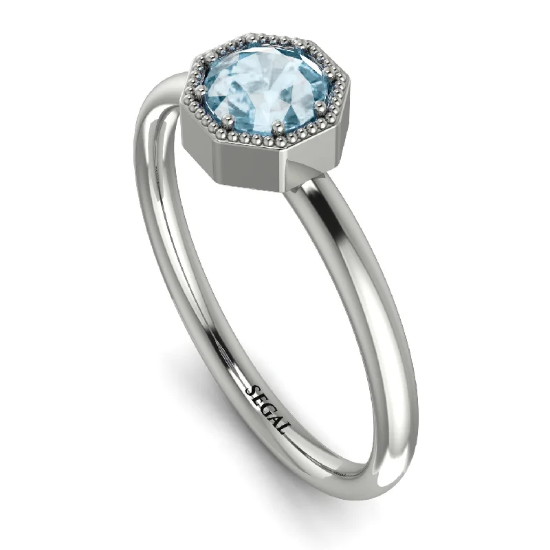 Elegant Diamond Ring for Engagement-Solitaire Vintage Aquamarine Ring - Delilah No. 403