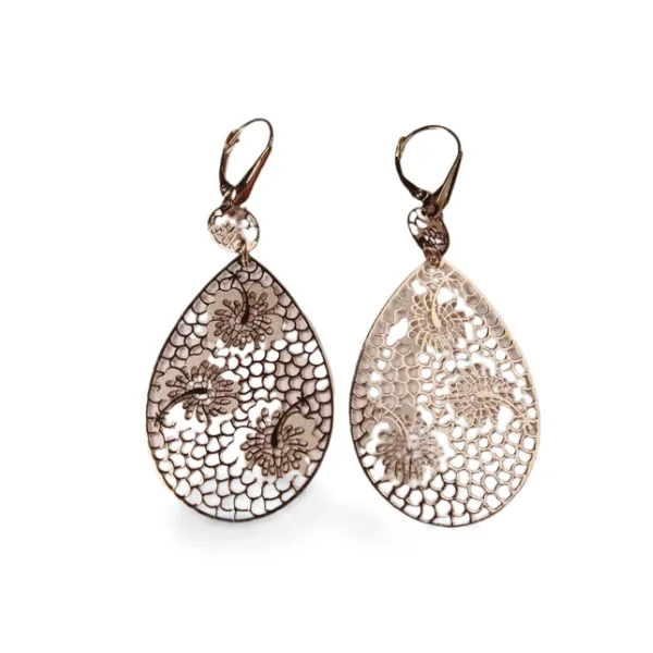 Statement Silver Earrings for Bold Style-Elegant 14K White Gold Delicate Filigree Floral Dangle Drop Earrings