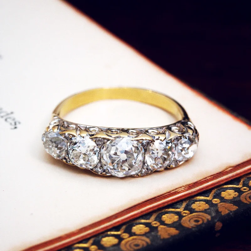 Classic Diamond Band Ring for Wedding-Behold her Majesty! Late Victorian 4ct Diamond Half Hoop Ring