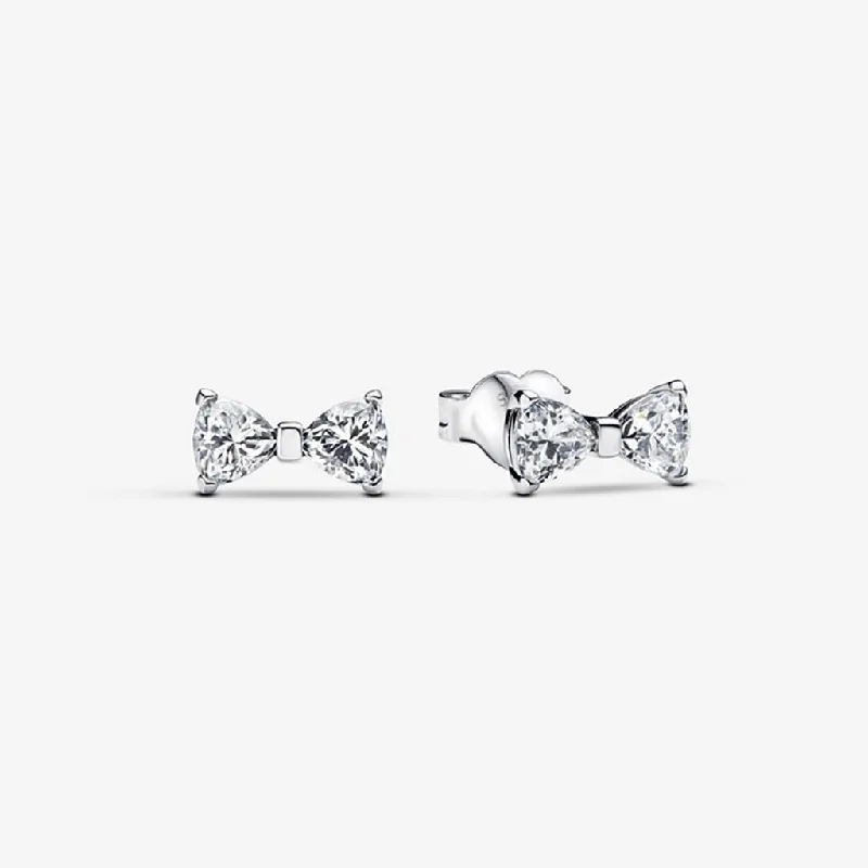 Elegant Earrings for Bridal Shower-PANDORA : Sparkling Small Bow Stud Earrings