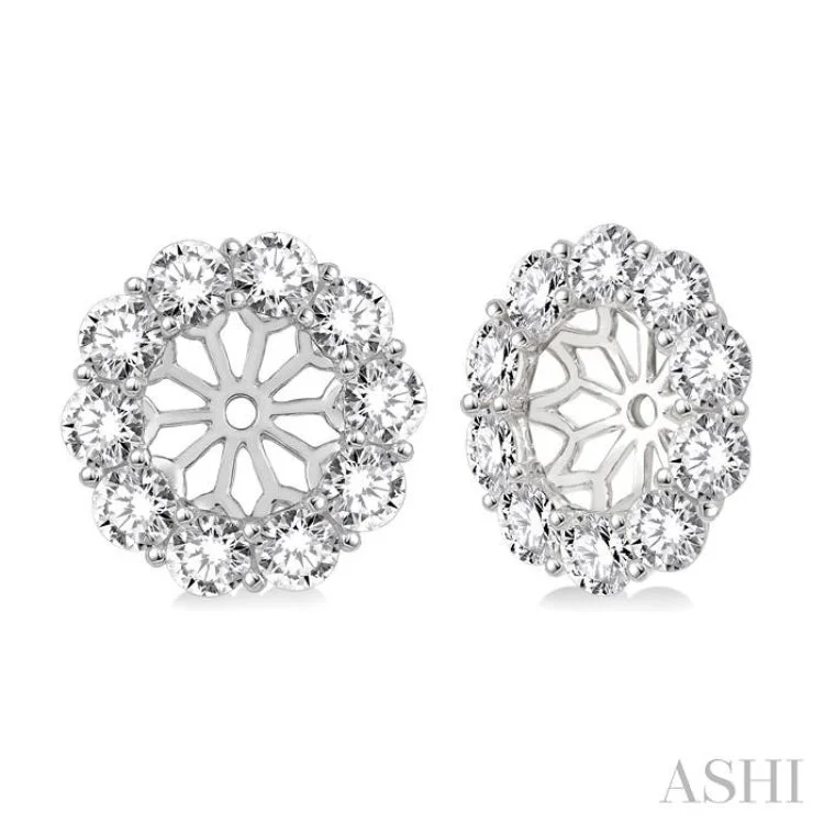 Trendy Stud Earrings for Young Women-1 Ctw Round Cut Diamond Earring Jacket in 14K White Gold