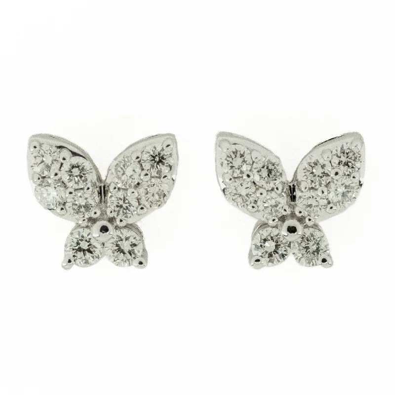 Beaded Earrings for Women-0.36ctw Diamond Accented Butterfly Stud Earrings in 14K White Gold