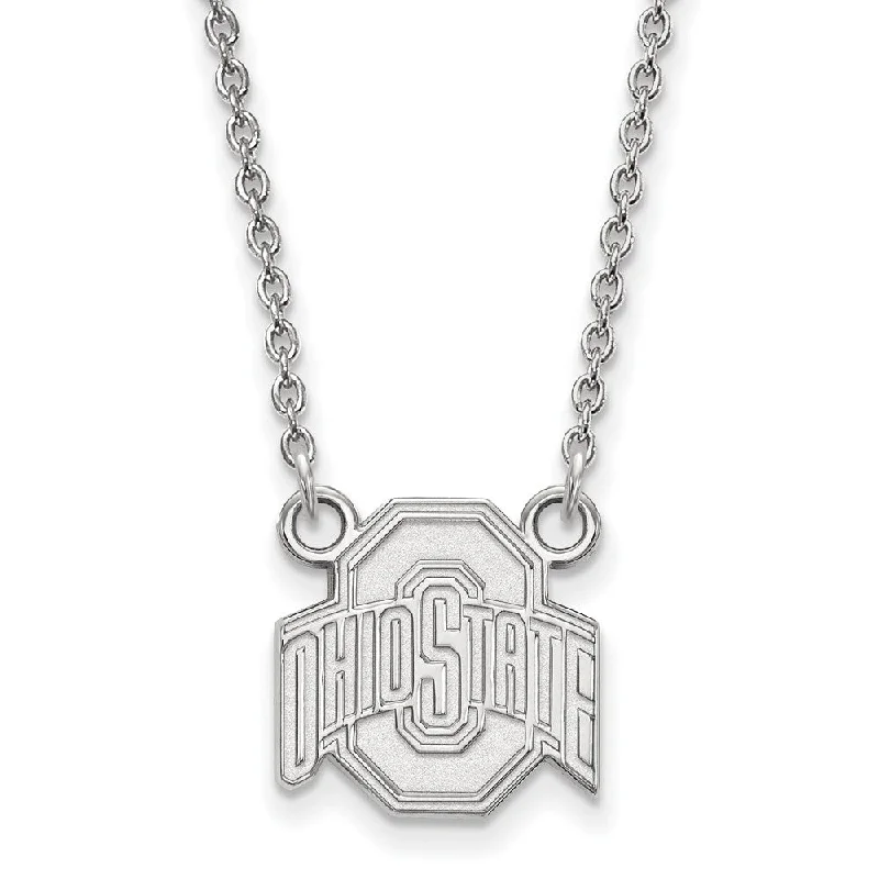 Unique Statement Necklace for Bold Fashion-14k White Gold Ohio State Small Logo Pendant Necklace