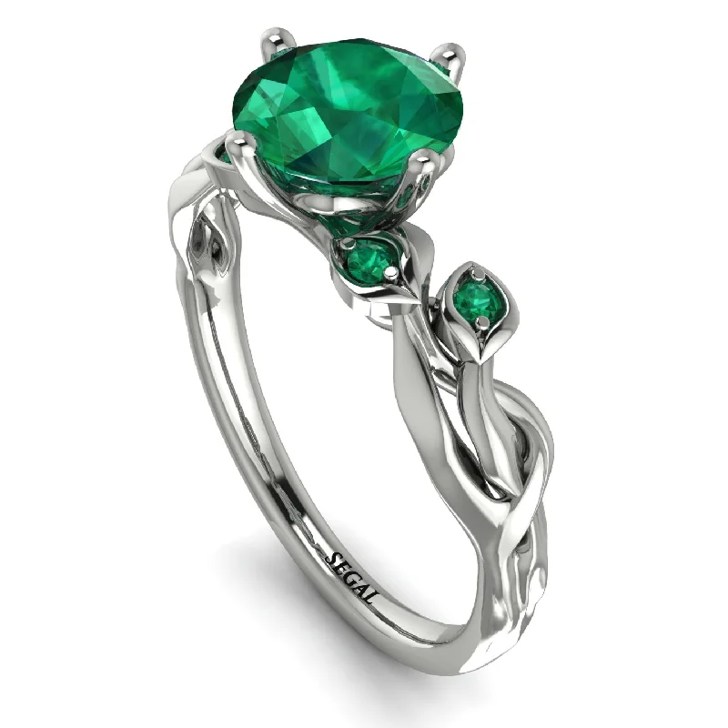 Birthstone Engagement Ring for Women-14K Gold Radiant Emerald Flower Harmony Ring - Autumn No. 21