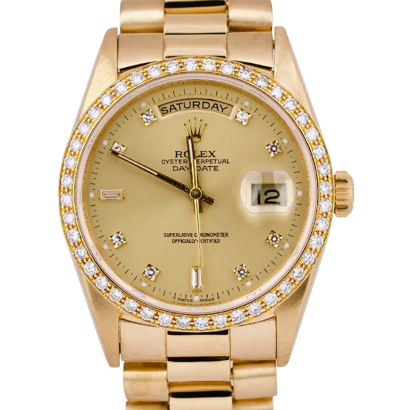 Luxury Swiss Watches for Men-Rolex Day-Date President 36mm FACTORY CHAMPAGNE DIAMOND 18K Gold Quickset 18238