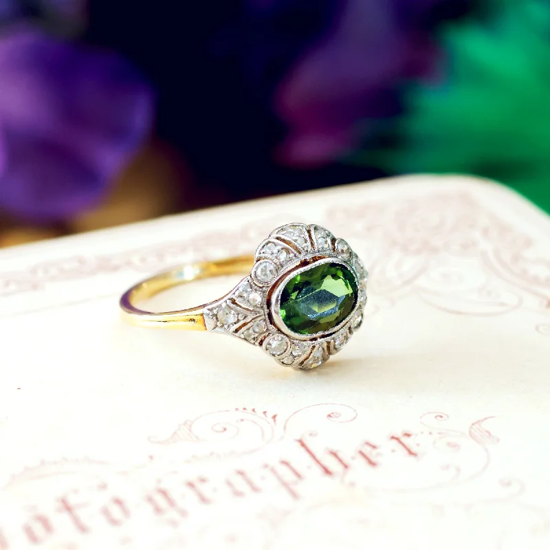 Black Diamond Ring for Men-Fine Vintage Green Tourmaline & Diamond Ring