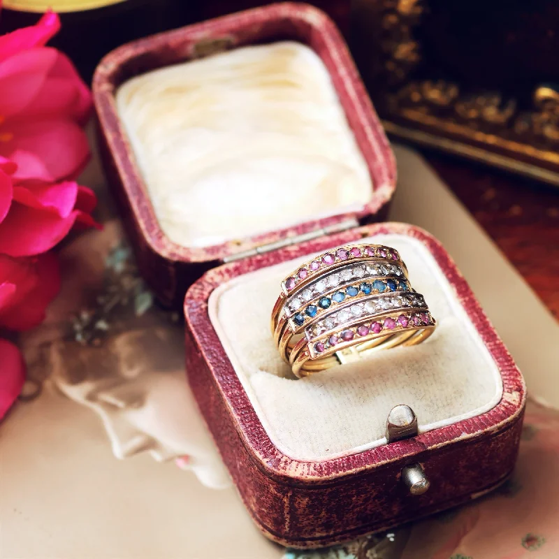 Stylish Wedding Ring Set for Couples-Vintage Multi Gem 'Harem' Ring