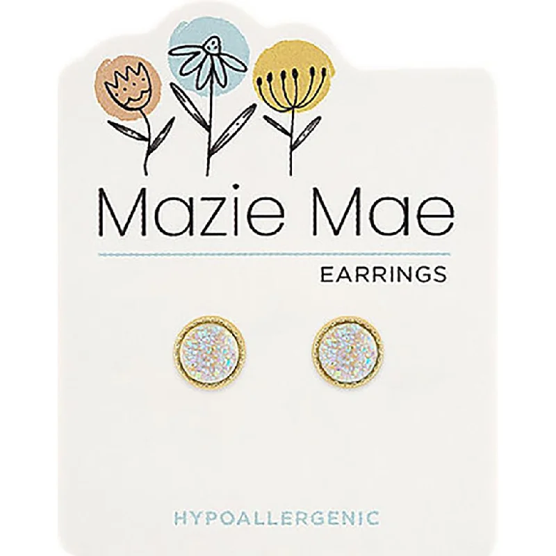 Trendy Earrings for Teens-Center Court : Gold Sparkling White Opal Mazie Mae Earrings