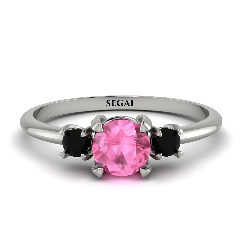 Simple Gold Band Ring-Classic Three Stone Pink Moissanite Engagement Ring - Valentina No. 809