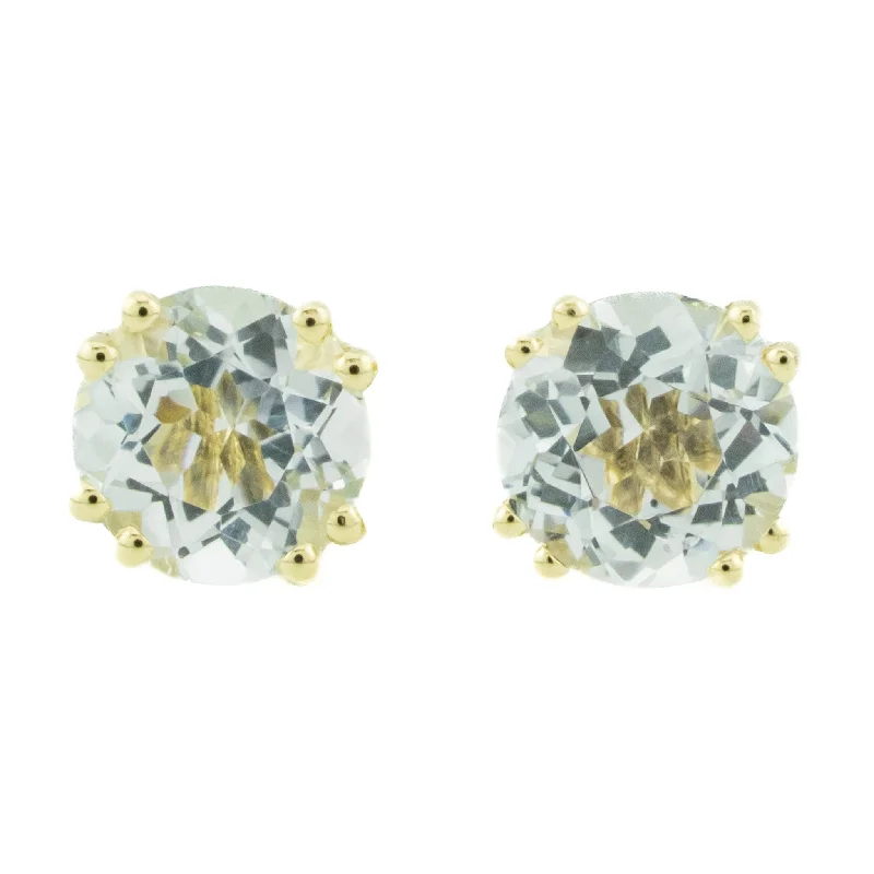 Simple Hoop Earrings for Casual Looks-3.09ctw Aquamarine Solitaire Stud Earrings in 14K Yellow Gold