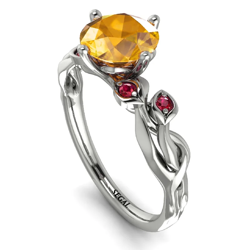 Gold Ring with Gemstones-14K Gold Radiant Yellow Diamond Flower Harmony Ring - Autumn No. 1012