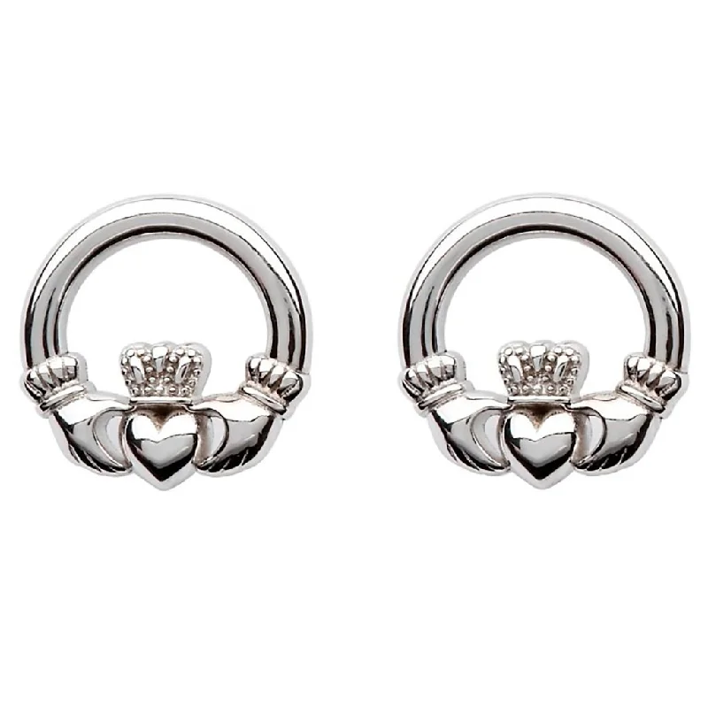 Elegant Diamond Earrings for Women-Shanore : Sterling Silver Claddagh Stud Earrings