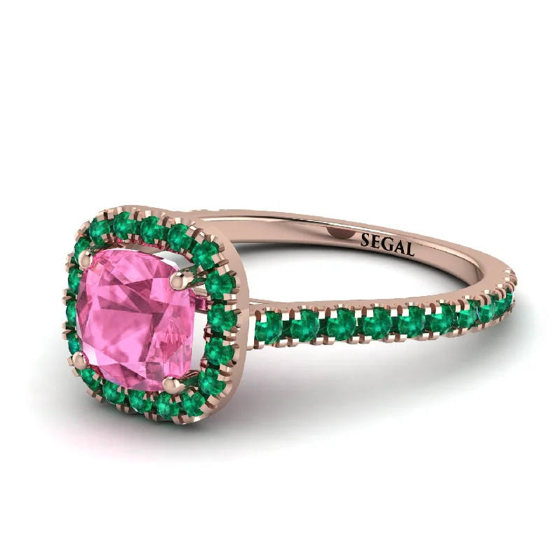 Custom Birthstone Ring for Women-Cushion Pink Moissanite Halo Engagement Ring - Jade No. 805