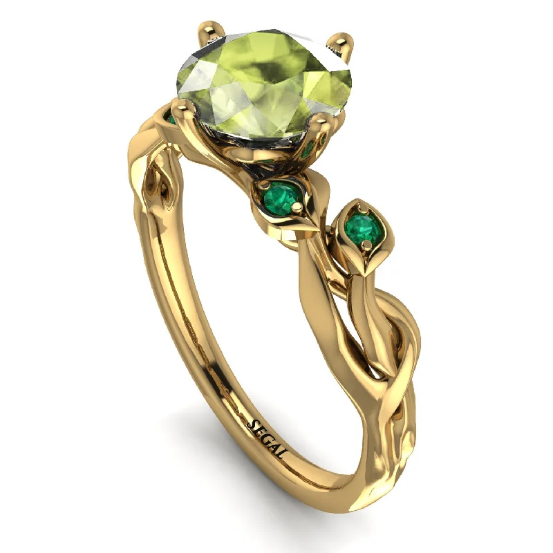 Bold Gemstone Ring for Statement Look-14K Gold Radiant Peridot Flower Harmony Ring - Autumn No. 704