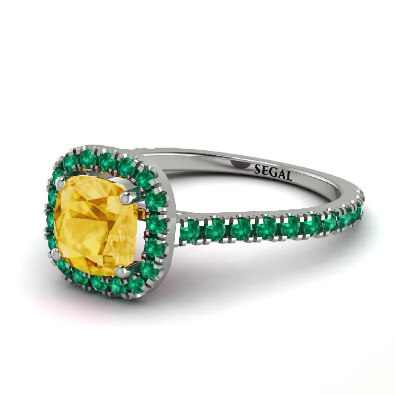 Multi-Gemstone Engagement Ring-Cushion Citrine Halo Engagement Ring - Jade No. 606