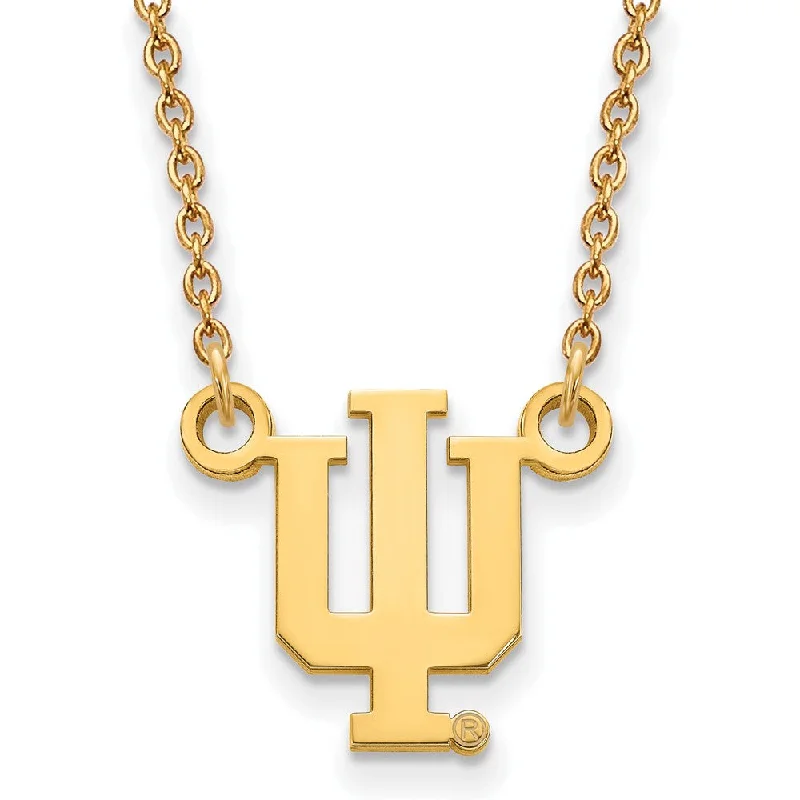 Sterling Silver Necklace for Formal Wear-14k Gold Plated Silver Indiana U Small 'IU' Pendant Necklace