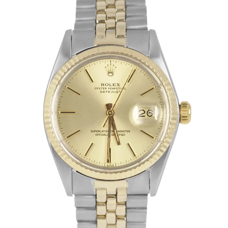 Stylish Watches for Everyday Wear-Rolex DateJust 36mm Champagne 18K Yellow Gold Stainless Two-Tone Watch 16013