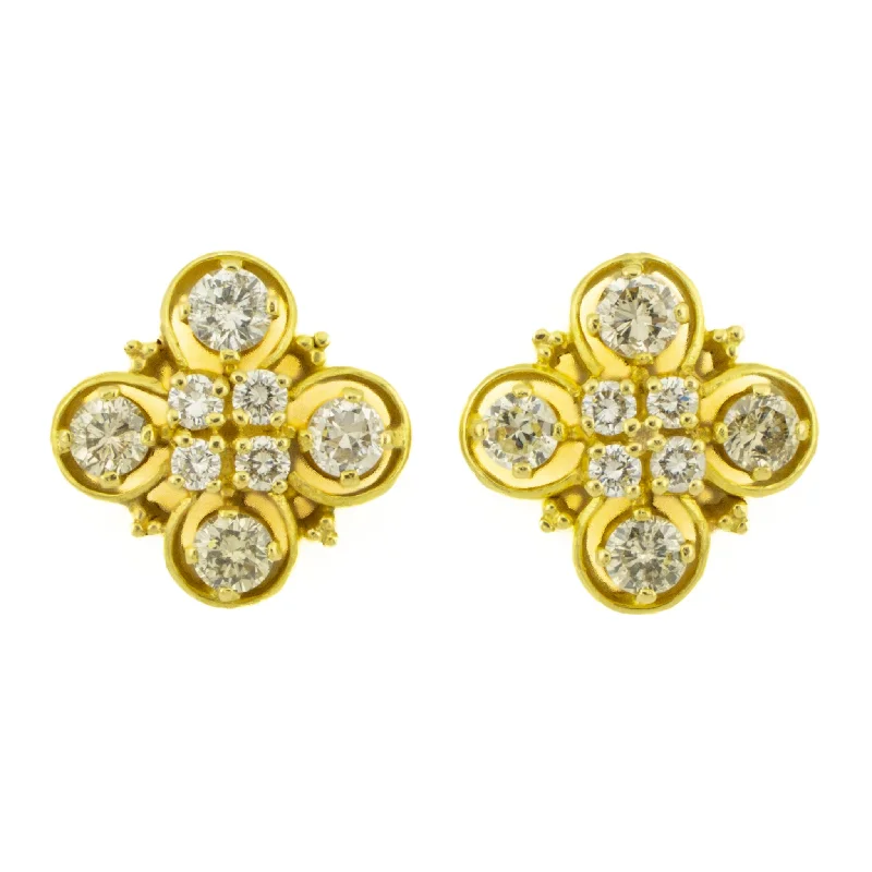 Creative Earrings for Trendy Looks-1.20ctw Diamond Accented Cluster Earrings in 22K Yellow Gold