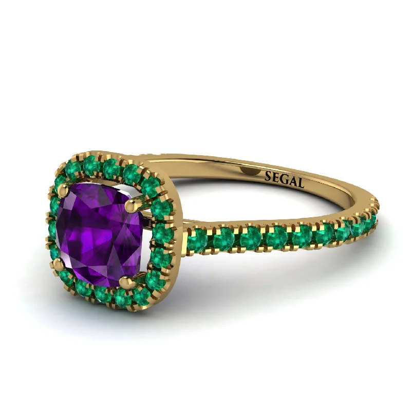 Dainty Engagement Ring for Women-Cushion Amethyst Halo Engagement Ring - Jade No. 304