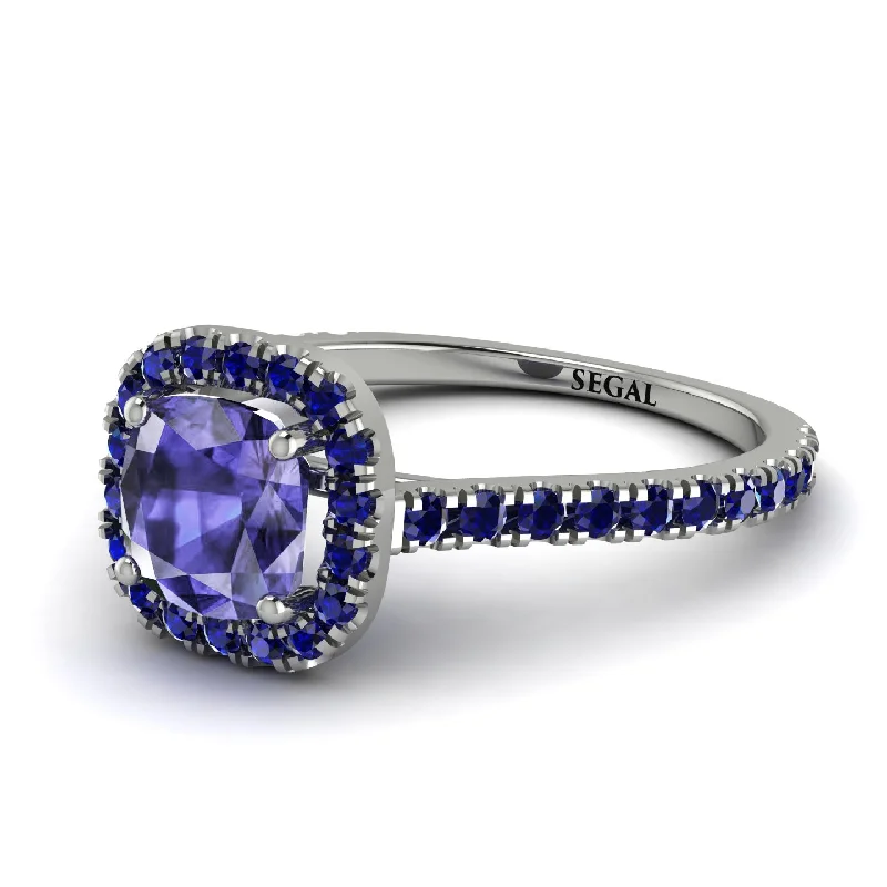 Unique Wedding Ring for Couples-Cushion Tanzanite Halo Engagement Ring - Jade No. 215