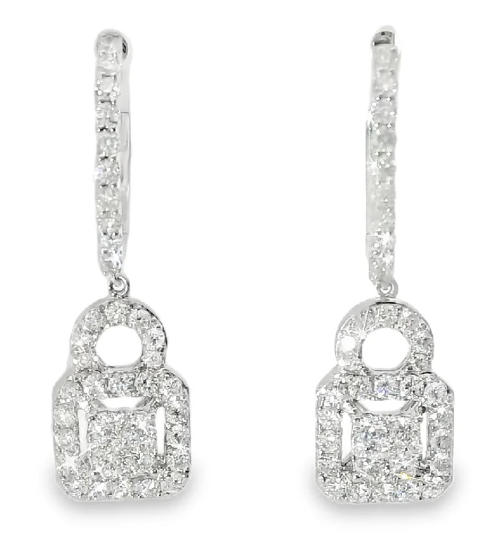 Small Hoop Earrings for Daily Wear-Stunning Designer 14K White Gold 1.5 Carats Diamond Drop Hoop Dangle Earrings