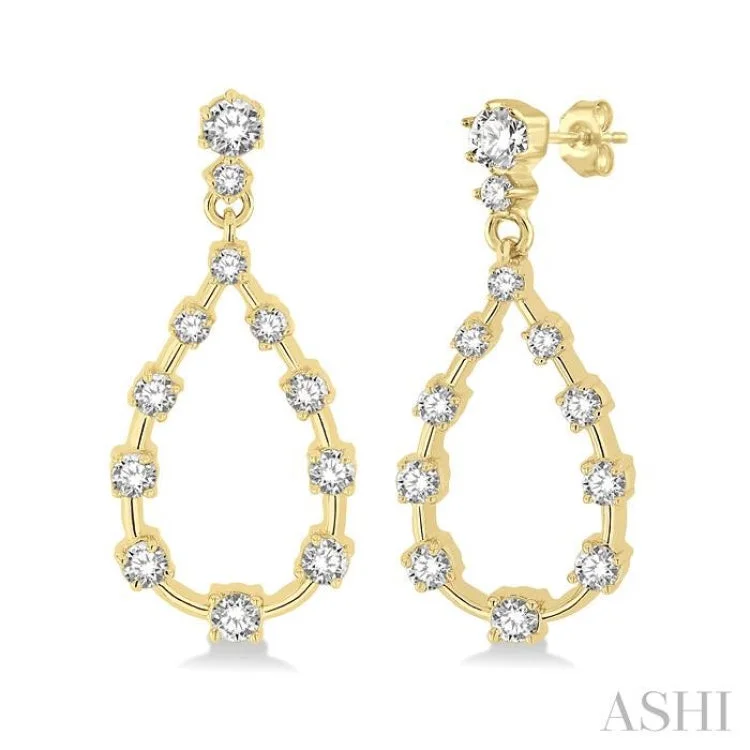 Gemstone Earrings for Luxury Look-1/2 Ctw Tear Drop Round Cut Diamond Earring in 14K Yellow Gold