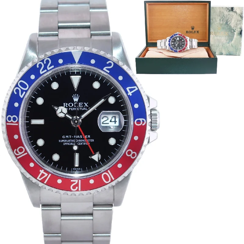 Luxury Digital Watches for Men-1999 MINT Rolex GMT-Master Pepsi 40mm Blue Red Steel 16700 Watch Box