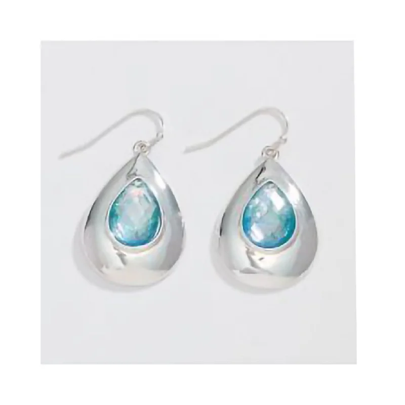 Custom Earrings for Fashion Forward Look-Periwinkle by Barlow : Polished Silver Teardrop with Aqua Glitter Crystals  - Earrings