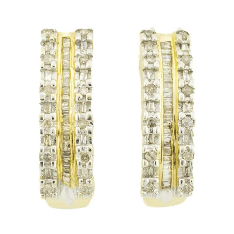 Crystal Earrings for Evening Glam-0.70ctw Diamond Huggie Hoop Earrings in 10K Two-Tone Gold