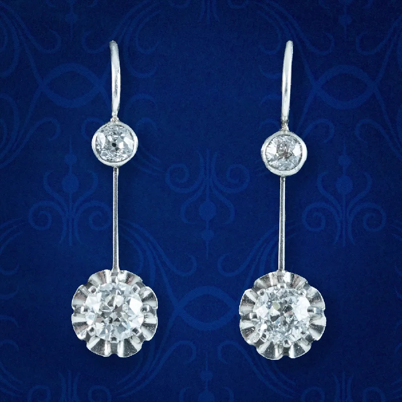 Small Hoop Earrings for Daily Wear-Antique Edwardian Diamond Drop Earrings 1.2ct Total