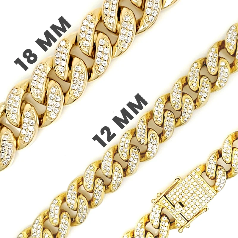 Trendy Bracelet for Young Women-Gold PVD Coated Over Brass Cubic Zirconia Cuban Bracelet / BRJ9085