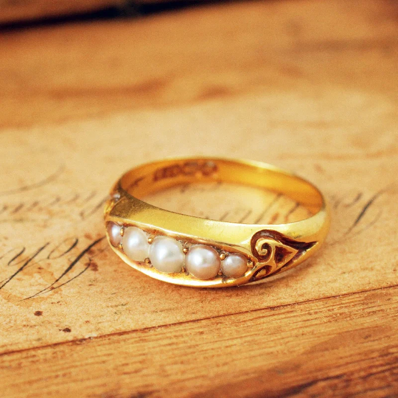 Vintage Gold Ring for Women-Sublime Loveliness Date 1896 Natural Pearl Ring